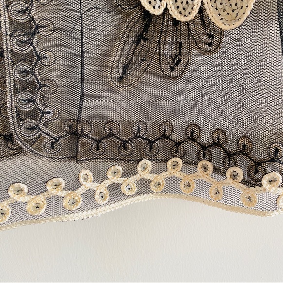 Vintage Simply Couture Floral Mesh Sequined Blouse Top Jacket Black & Ivory L - Picture 9 of 9